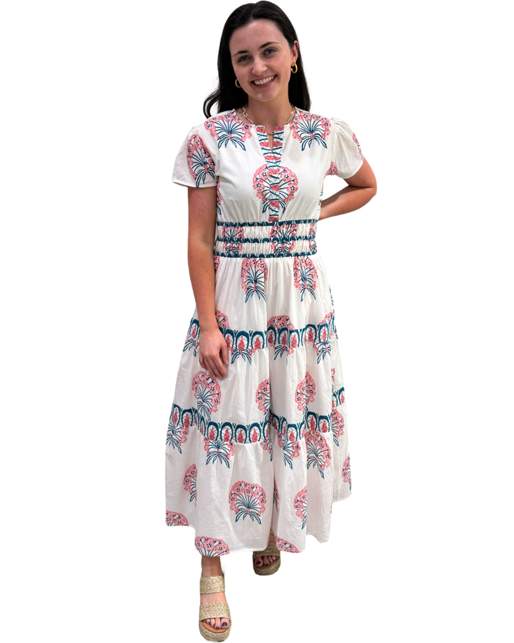 The Sydney Cotton Hand Block Printed Floral Dress in Pink — view 6