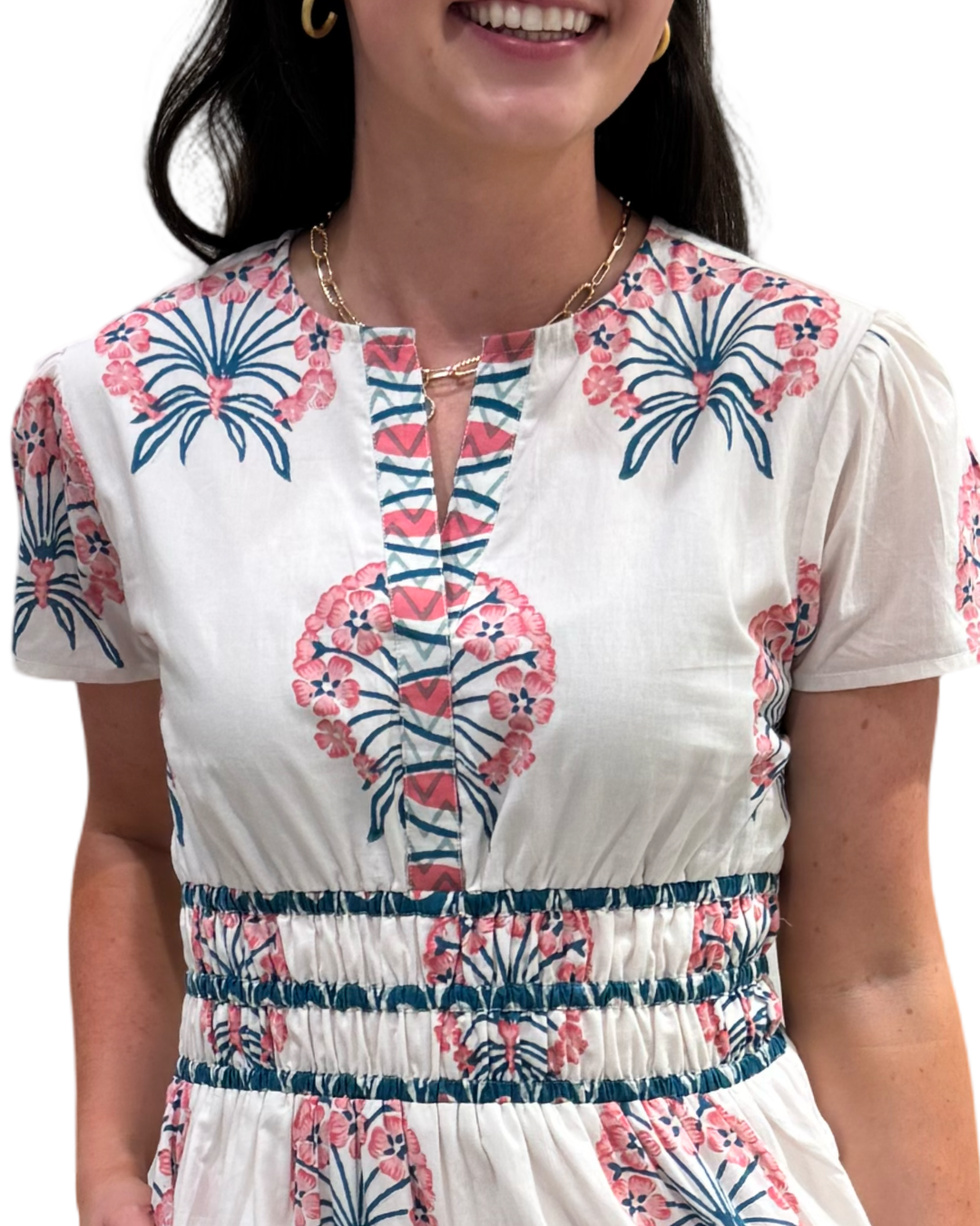 The Sydney Cotton Hand Block Printed Floral Dress in Pink — view 5