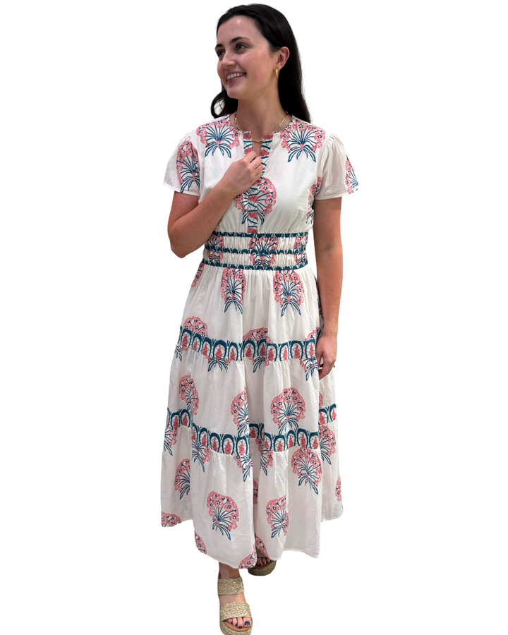 The Sydney Cotton Hand Block Printed Floral Dress in Pink — view 4