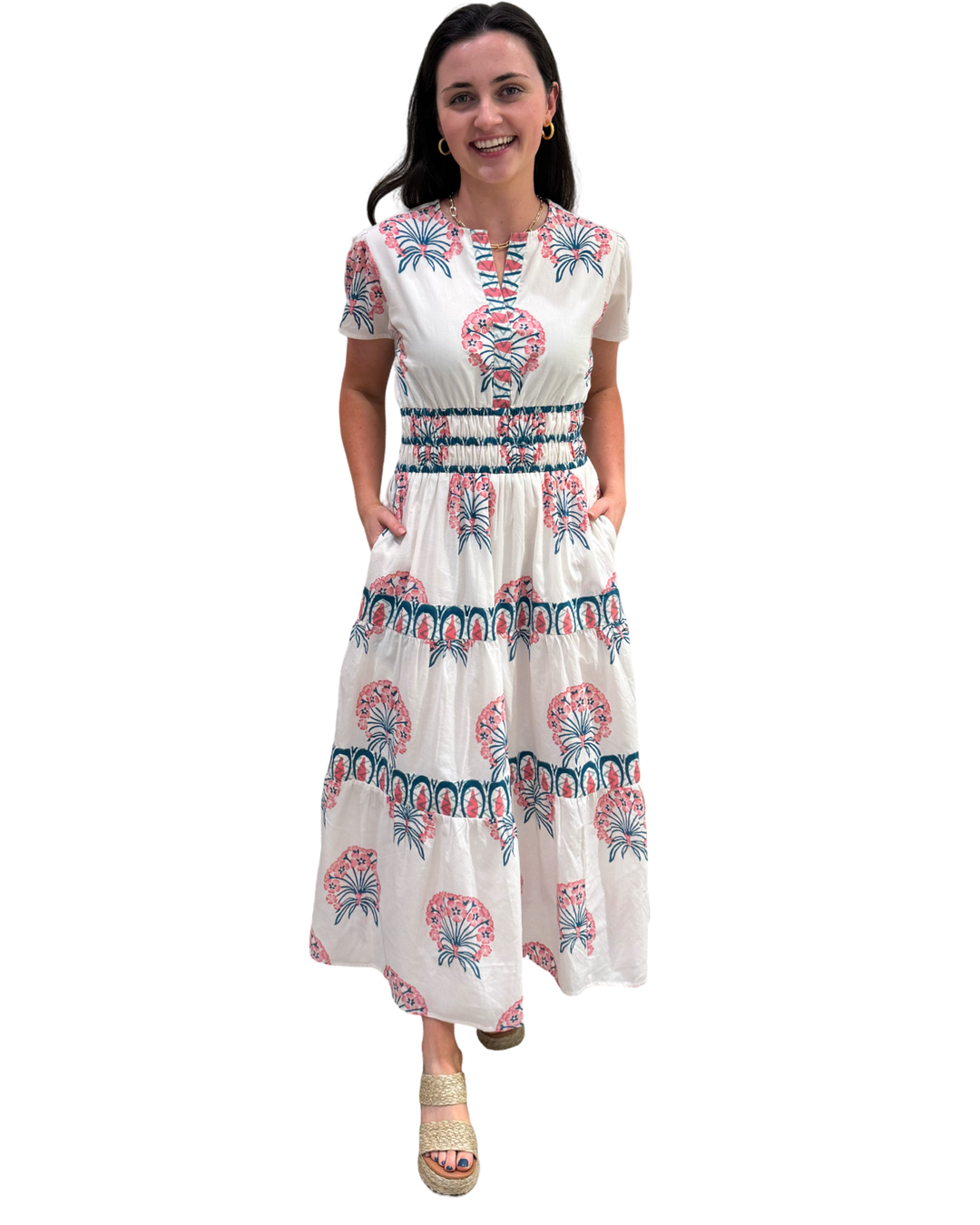 The Sydney Cotton Hand Block Printed Floral Dress in Pink