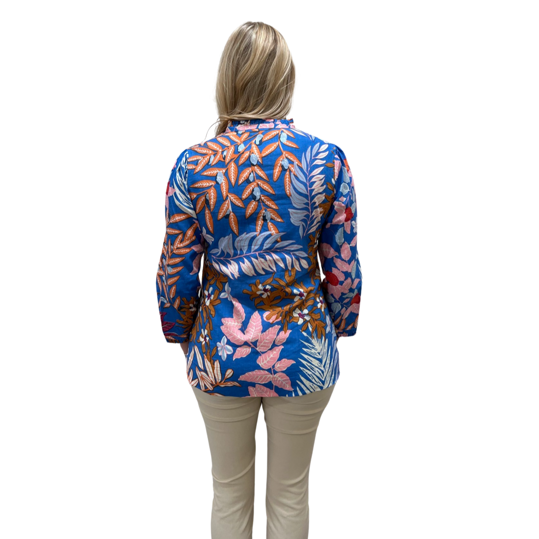The Eleanor Button Placket Top in Brilliant Blue Floral — view 7
