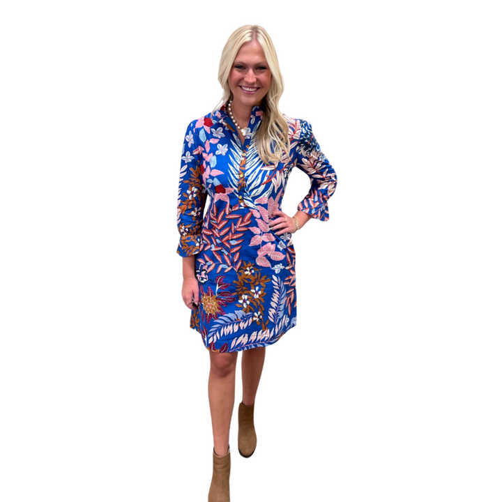 The Eleanor Tie Back Dress in Beautiful Blue Floral — view 2