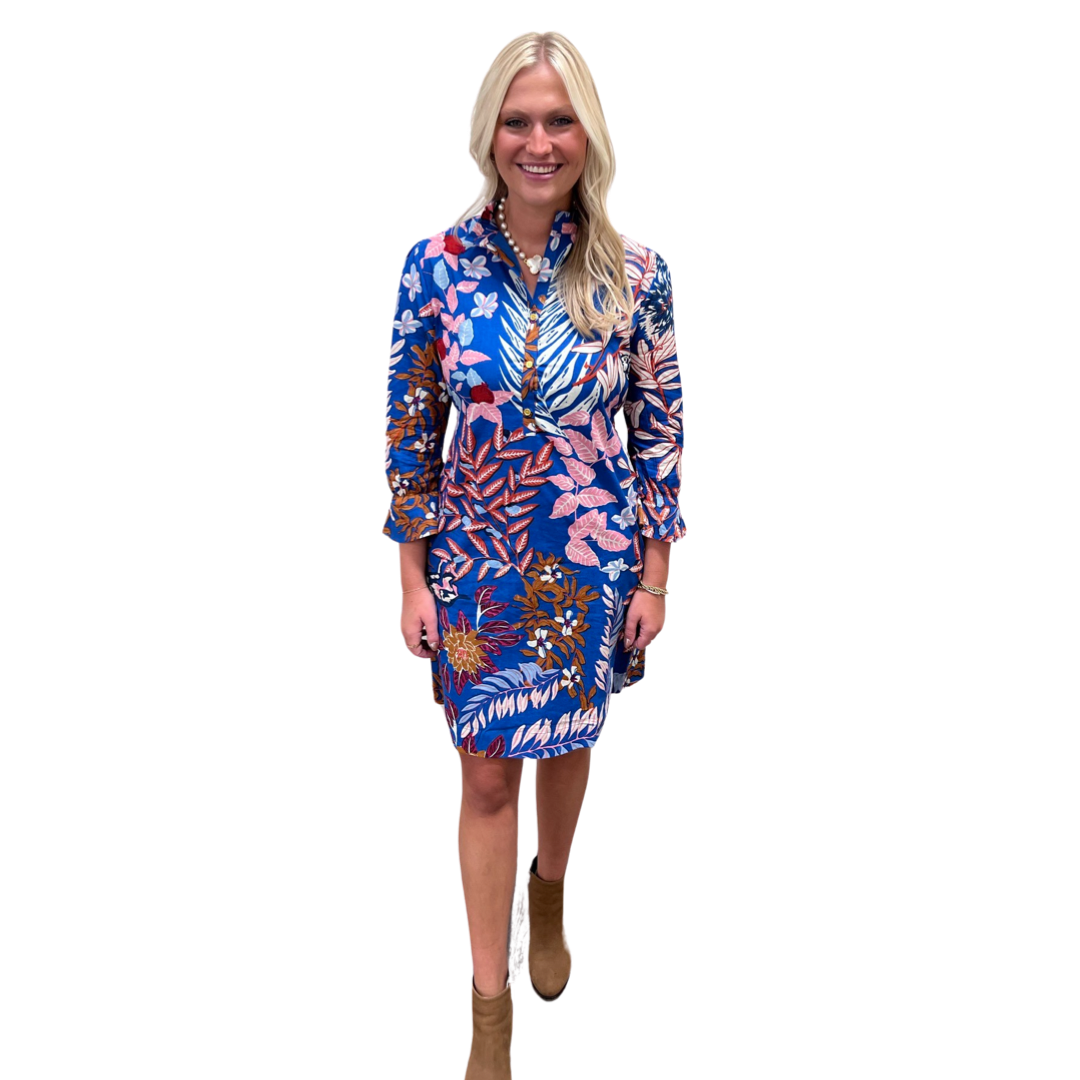 The Eleanor Tie Back Dress in Beautiful Blue Floral — view 3