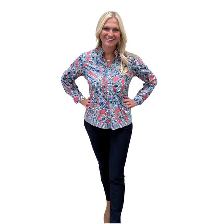 The Alexis Block Print Top in Pink and Blue Floral