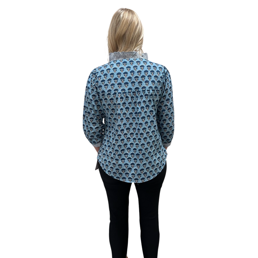 The Milly Cotton Block Print Top in Teal — view 5