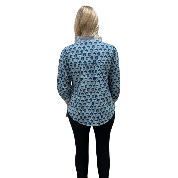 The Milly Cotton Block Print Top in Teal — view 5