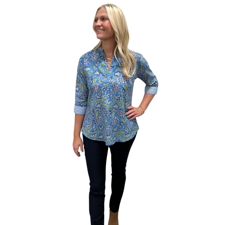 The Eloise Blue And Green Floral Block Print Top — view 2