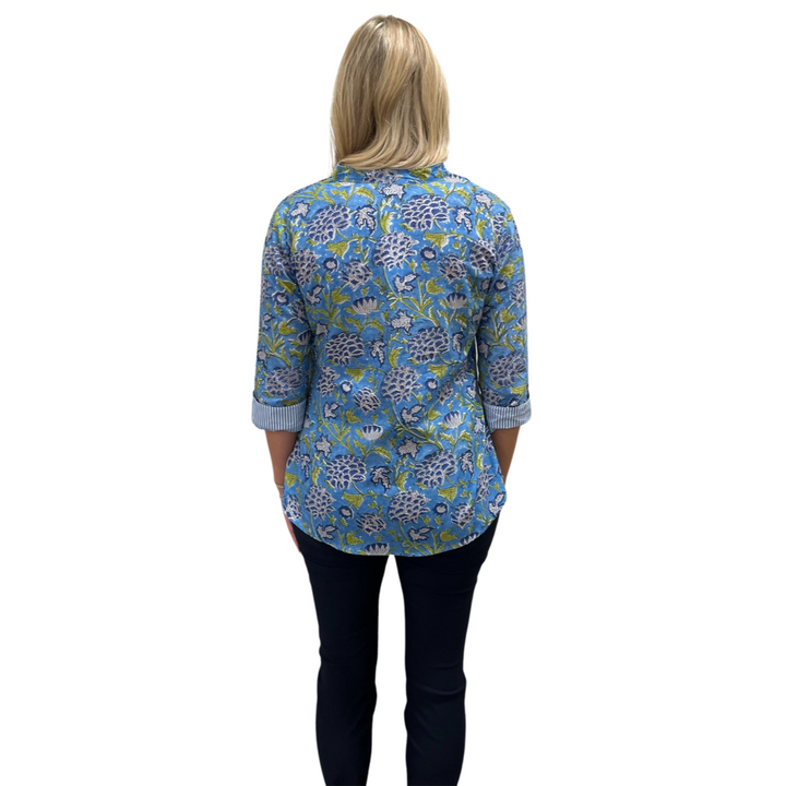 The Eloise Blue And Green Floral Block Print Top — view 6