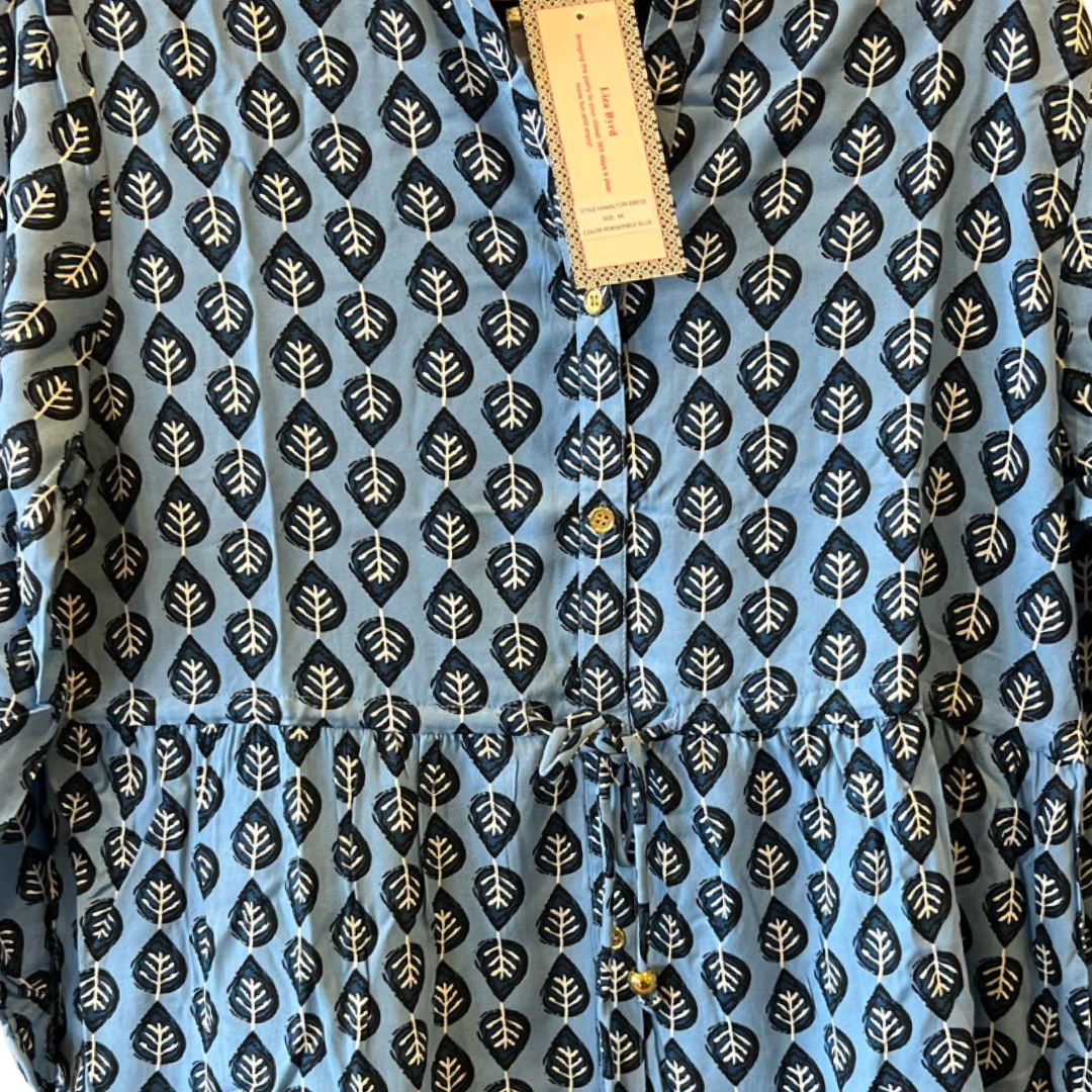 The Hamilton Cinch Tie Vibrant Blue Leaf Dress — view 4