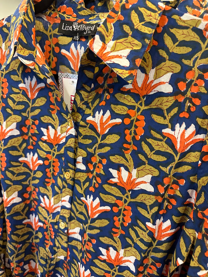 The Remington Cotton Block Print Dress in Blue Hand-Block Printed Floral — view 6