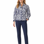 The Amelia Cotton Ruffle Top in Navy Striped Floral Print