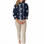 The Amelia Smocked Ruffle Top in Navy with White Embroidery