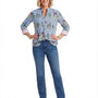 The Eloise Cotton Hand Block Printed Top in Blue Striped Floral