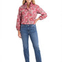 The Maria Ruffle Neck Blouse in Pink Rose Hand Block Printed Floral
