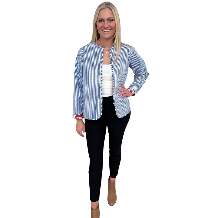 The Madeline Reversible Quilted Jacket in Scarlett Monkey Hand-Blocked Floral — view 5