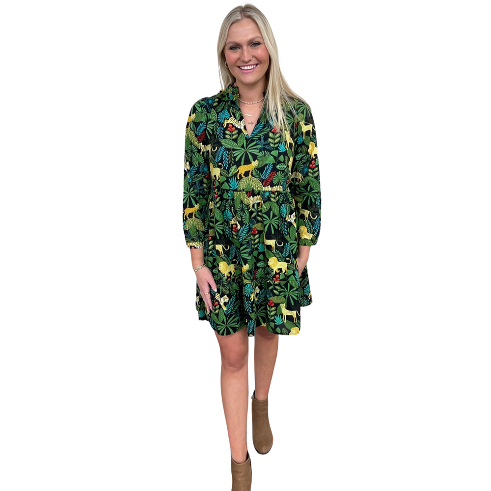 The Tinley Jungle Print Dress in Midnight and Green — view 2