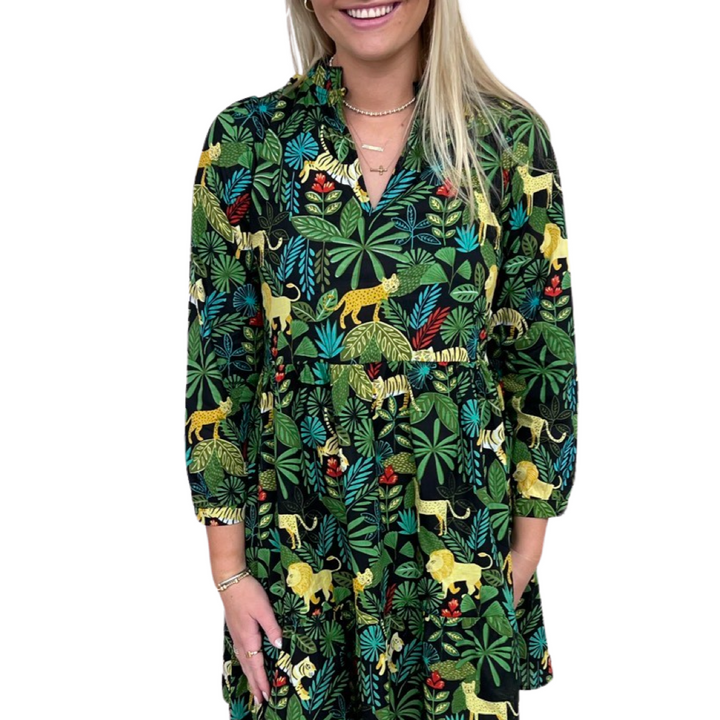 The Tinley Jungle Print Dress in Midnight and Green — view 5
