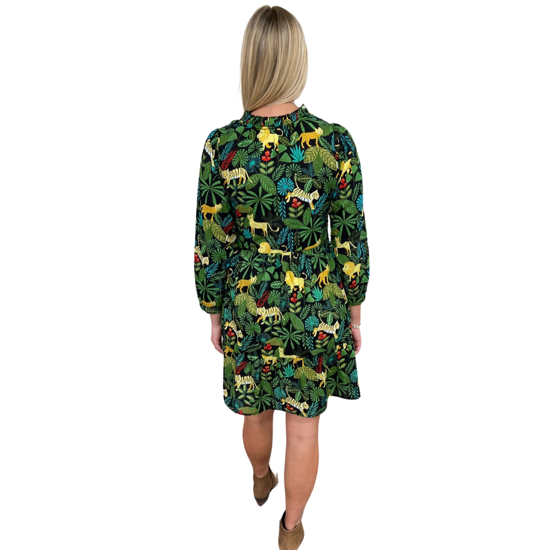 The Tinley Jungle Print Dress in Midnight and Green — view 4