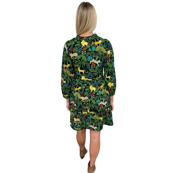 The Tinley Jungle Print Dress in Midnight and Green — view 4