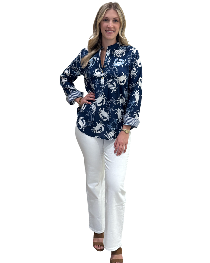 The Avery Top in Blue Crab Cotton — view 2