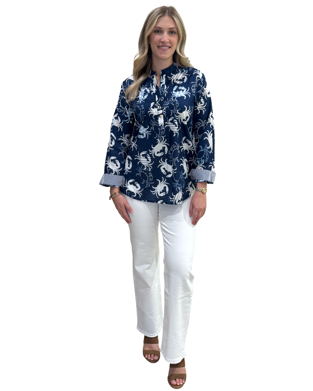 The Avery Top in Blue Crab Cotton