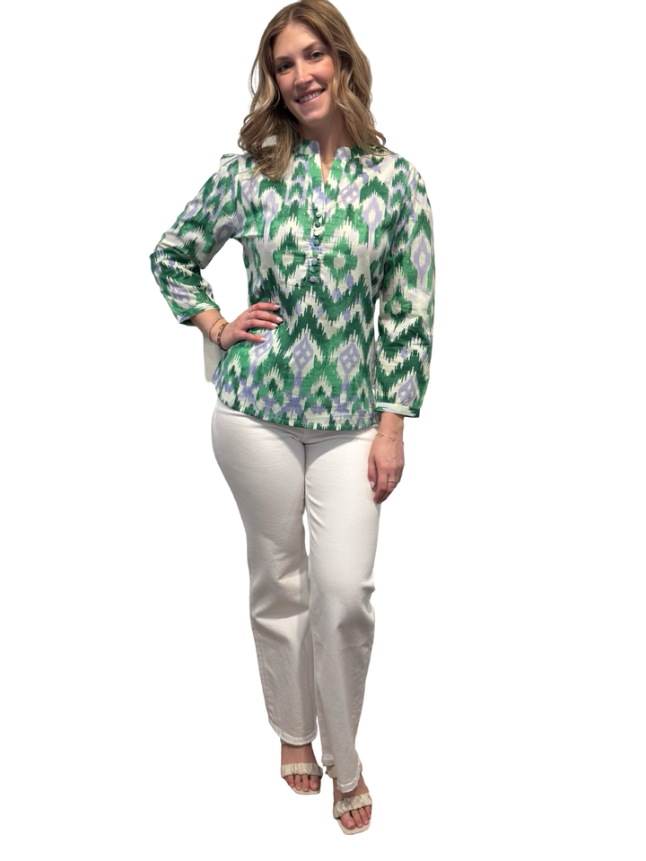 The Addison Purple Green Ikat Button Front Tunic — view 6