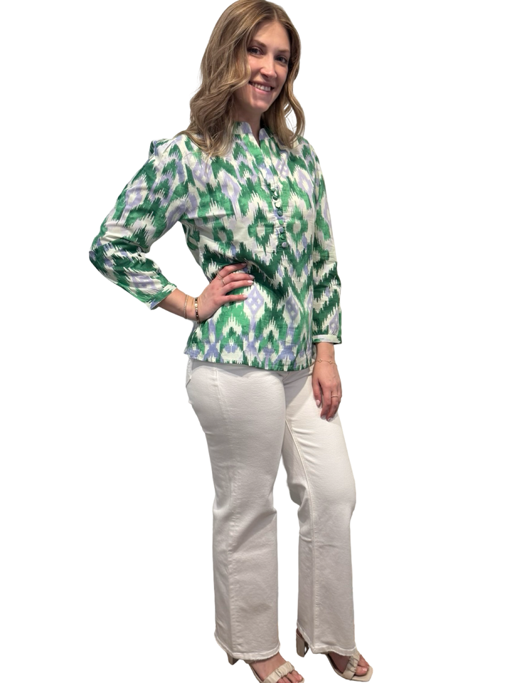 The Addison Purple Green Ikat Button Front Tunic — view 7