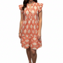 The Campbell Cotton Flutter Sleeve Dress in Coral Spoonflower Print