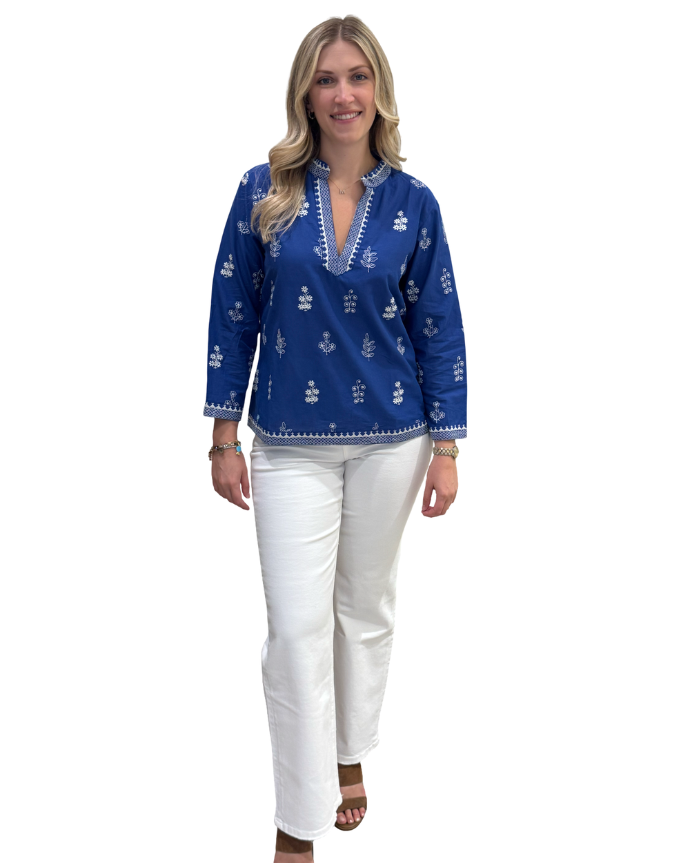 The Kelsea Embroidered Top in Royal and White — view 2