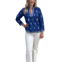 The Kelsea Embroidered Top in Royal and White