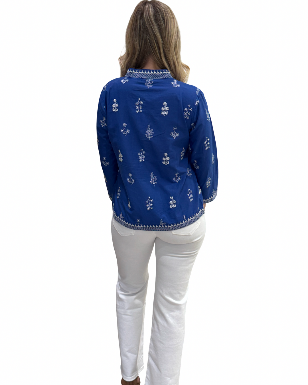 The Kelsea Embroidered Top in Royal and White — view 4