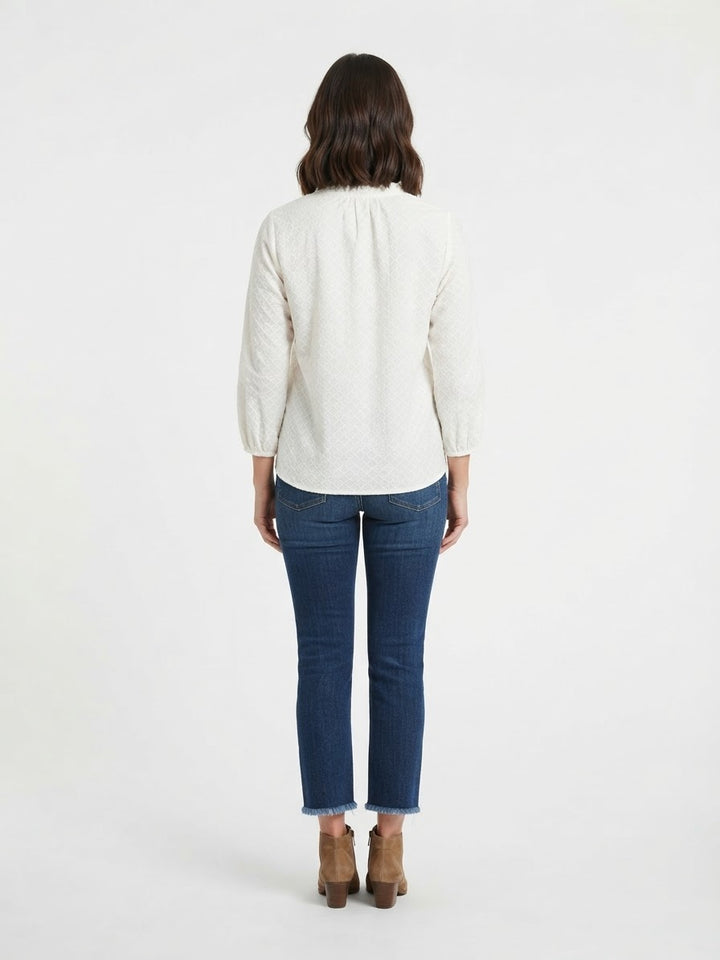 The Emerson White Cotton Top in Diamond Jacquard