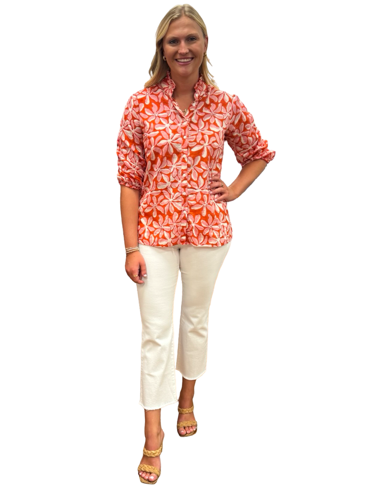 The Tricia Shirt in Red Pink Floral with Bead Detailing