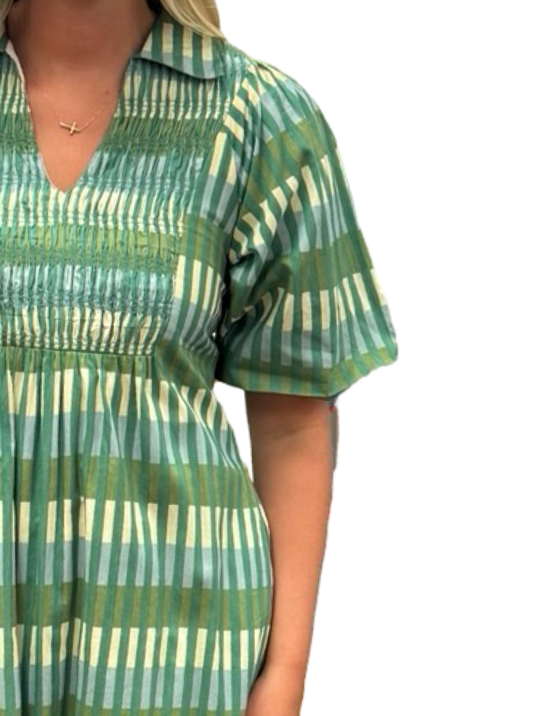 The Joanie Smocked Dress in Army Green Plaid