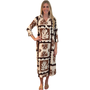 The Lisette Dress In Brown Abstact Palm Print