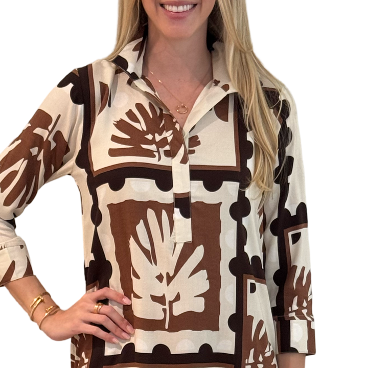 The Lisette Dress In Brown Abstact Palm Print — view 4