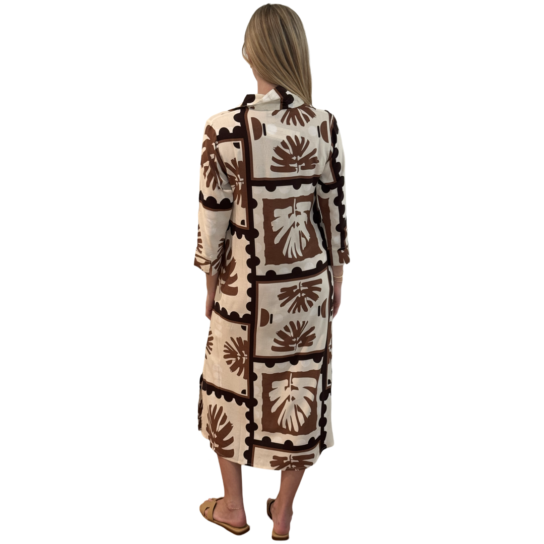 The Lisette Dress In Brown Abstact Palm Print — view 5