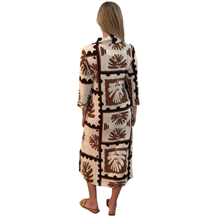 The Lisette Dress In Brown Abstact Palm Print — view 5