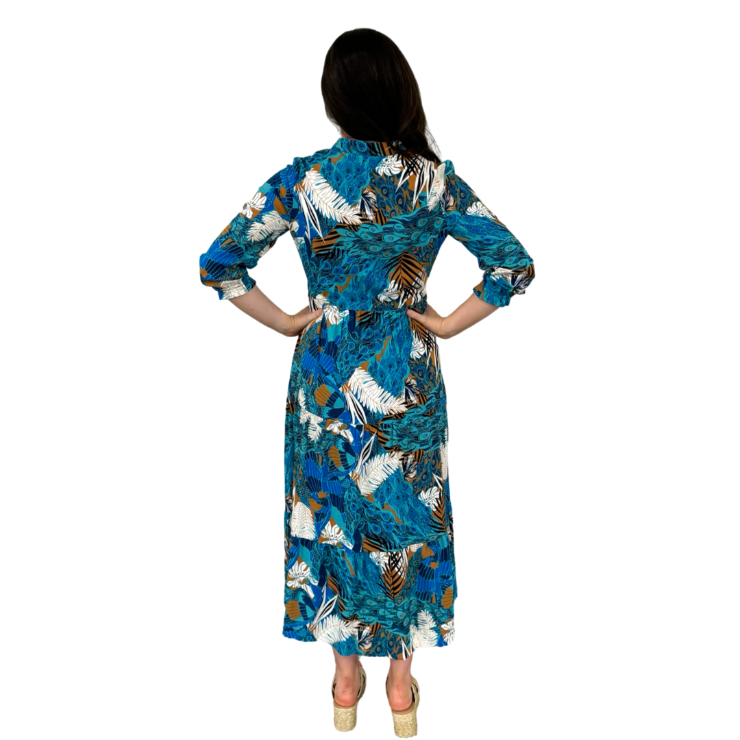 The Hamilton Tie Front Dress in Turquoise and Mocha Multi — view 5