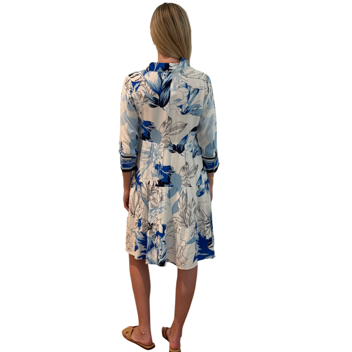 The Annie Easy Fit Collared Dress in Blue Striped Floral — view 7