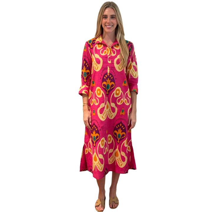 The Lisette Collared Dress in Pink Ikat — view 5