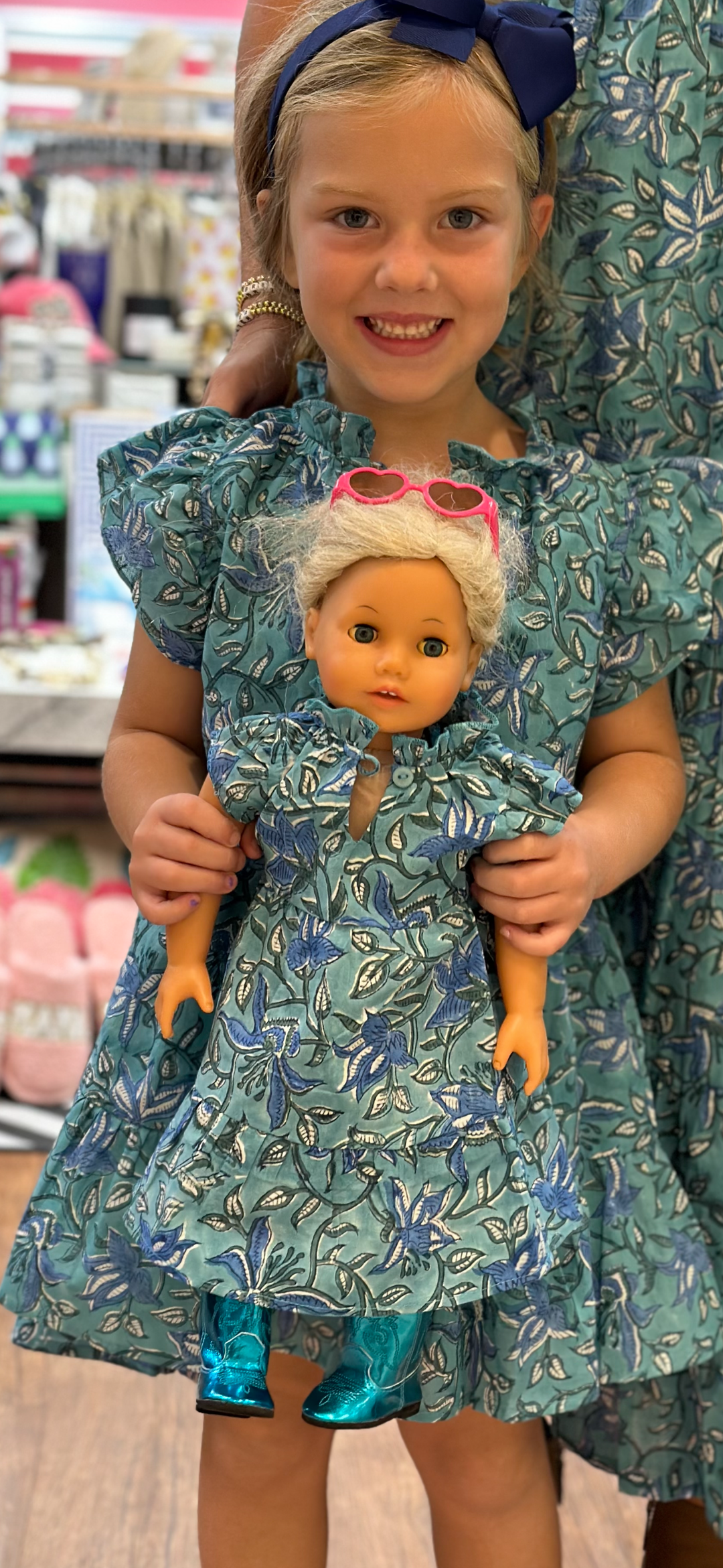 The Tinley Green Blue Block Print Doll Dress