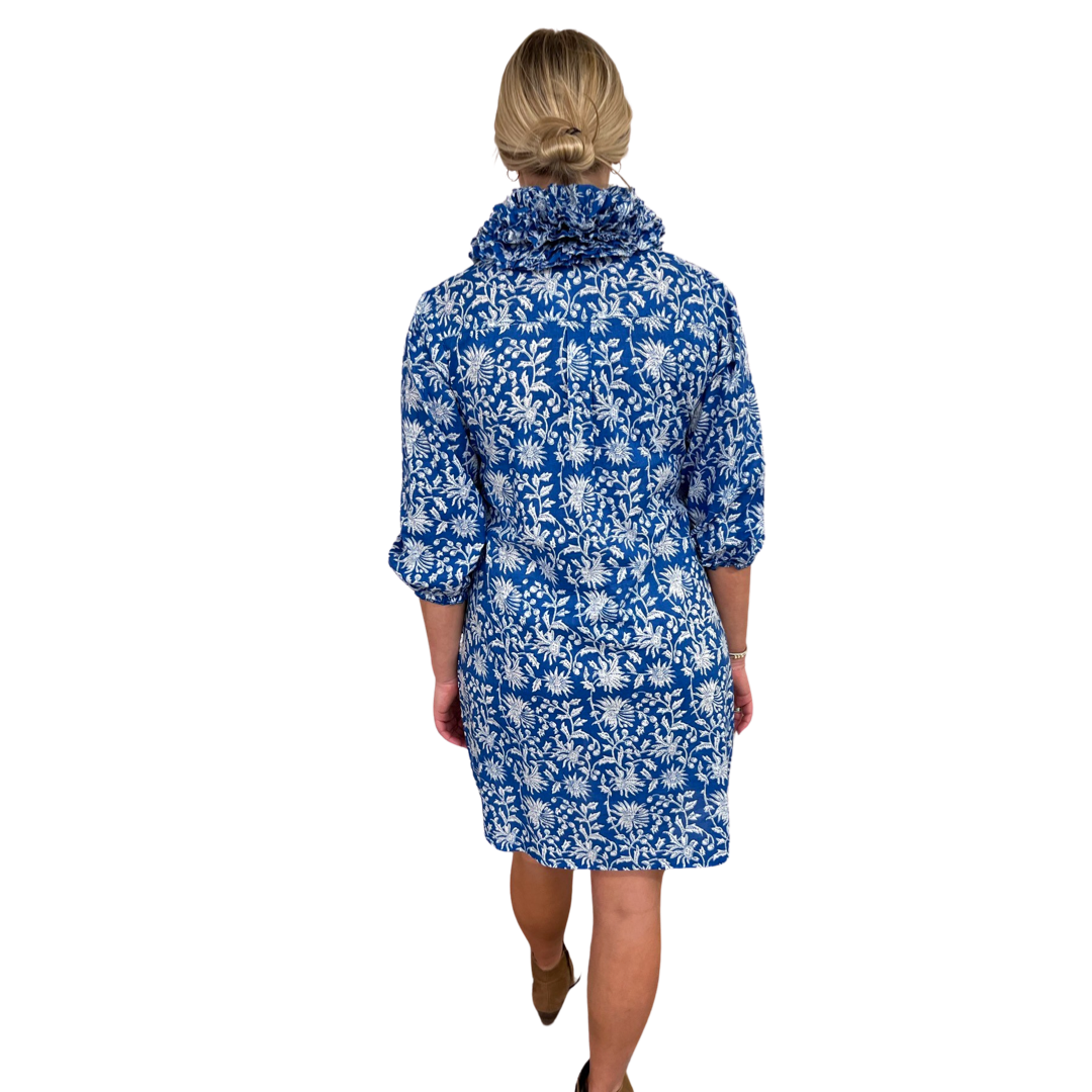 The Maria Ruffle Collar Dress in Blue Floral — view 6