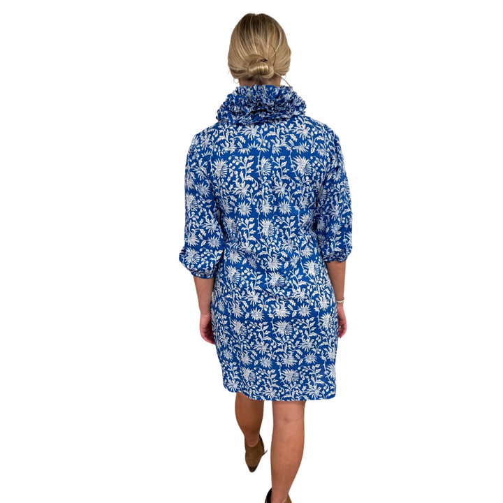 The Maria Ruffle Collar Dress in Blue Floral — view 6