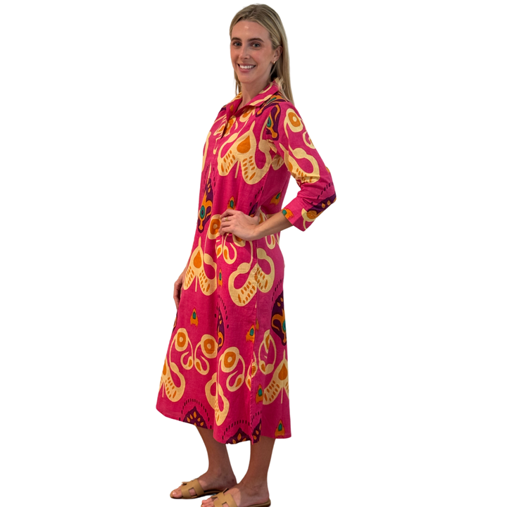 The Lisette Collared Dress in Pink Ikat — view 11