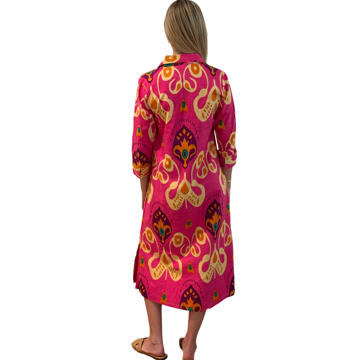 The Lisette Collared Dress in Pink Ikat — view 12