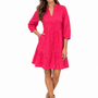 The Preston Embroidered 3/4 Sleeve Dress in Pink