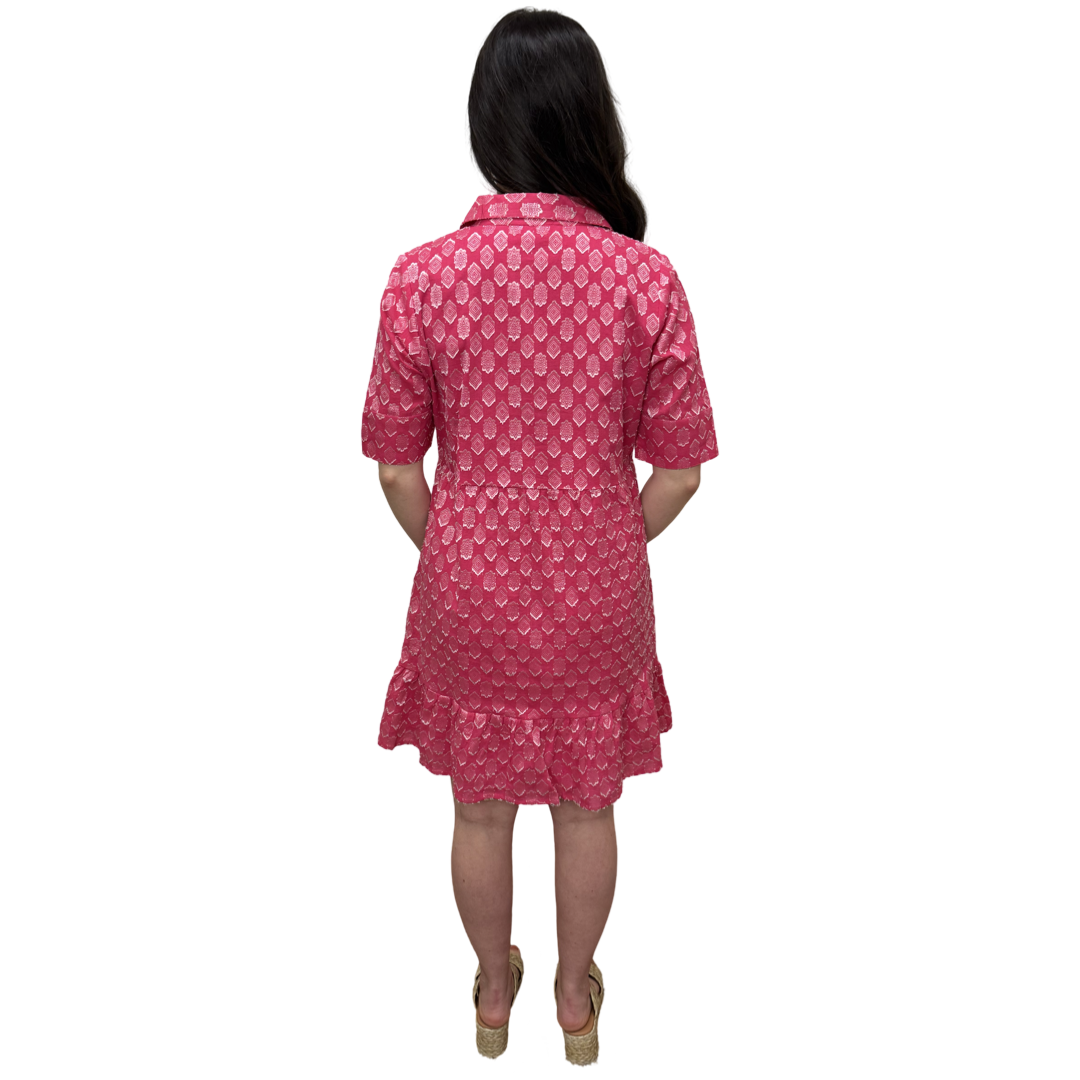 The Reagan Dress in Pink and White Cotton Jacquard — view 6