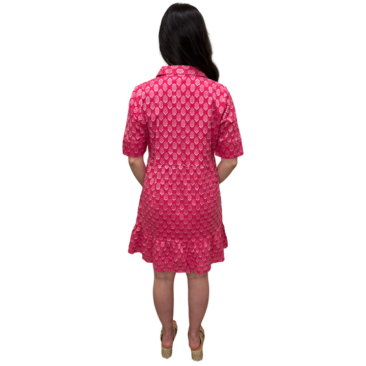 The Reagan Dress in Pink and White Cotton Jacquard — view 6