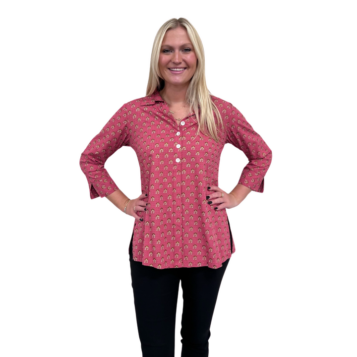 The Mason Button Back Top in Peony Pink